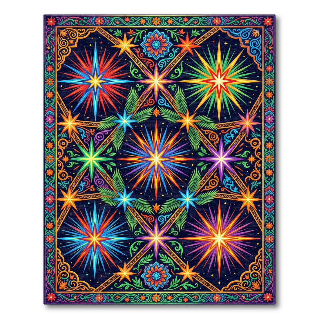 Vibrant Neon Celestial Starry Folk Art Rug