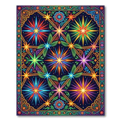 Vibrant Neon Celestial Starry Folk Art Rug