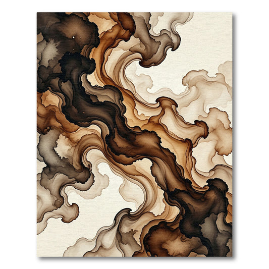 Brown Abstract Ink Flow Swirls Rug