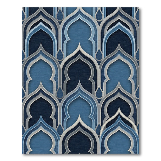 Layered Indigo Blue Arched Medallion Rug