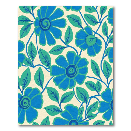 Bold Blue Floral Vine Composition Rug
