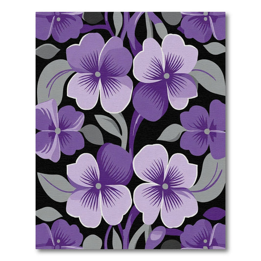 Purple Floral Vine Black Background Rug