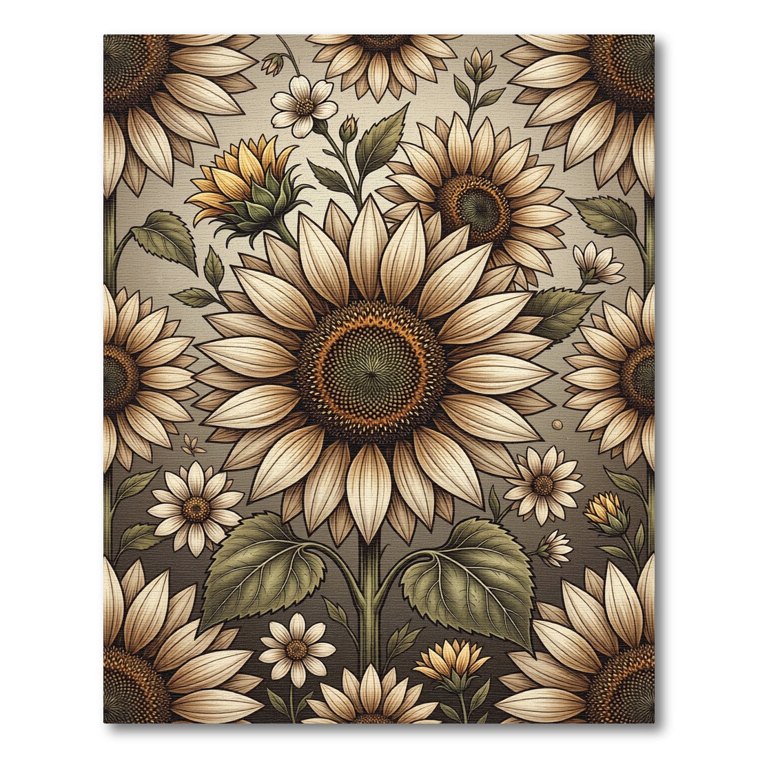 Vintage Sunflowers Botanical Sepia Illustration Rug