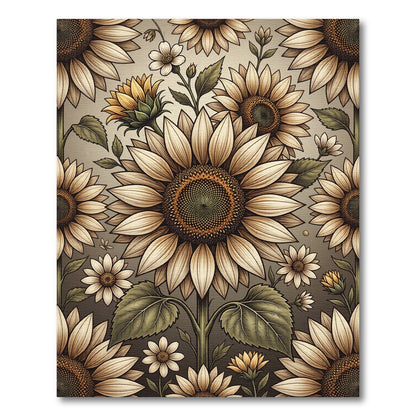 Vintage Sunflowers Botanical Sepia Illustration Rug