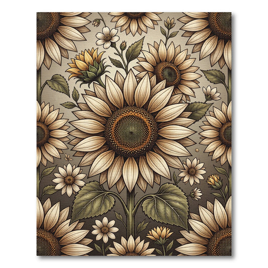 Vintage Sunflowers Botanical Sepia Illustration Rug