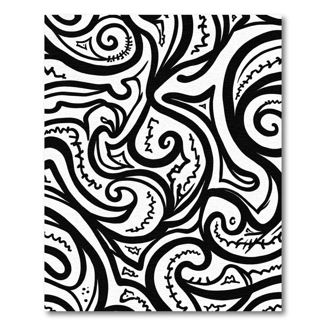 Black White Abstract Swirling Brushstroke Rug