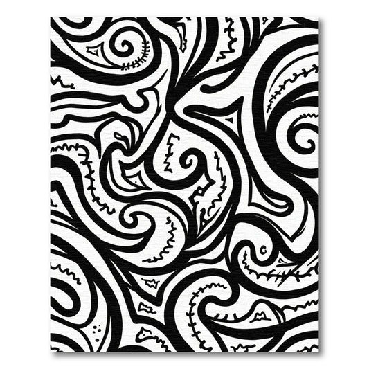 Black White Abstract Swirling Brushstroke Rug