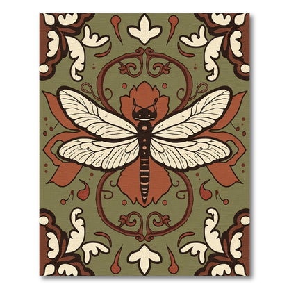 Earthy Dragonfly Floral Scroll Rug