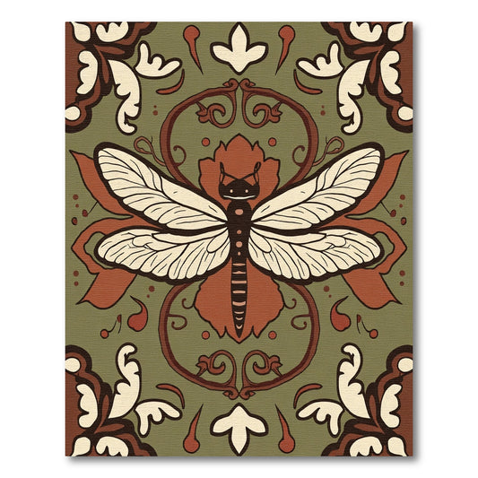 Earthy Dragonfly Floral Scroll Rug