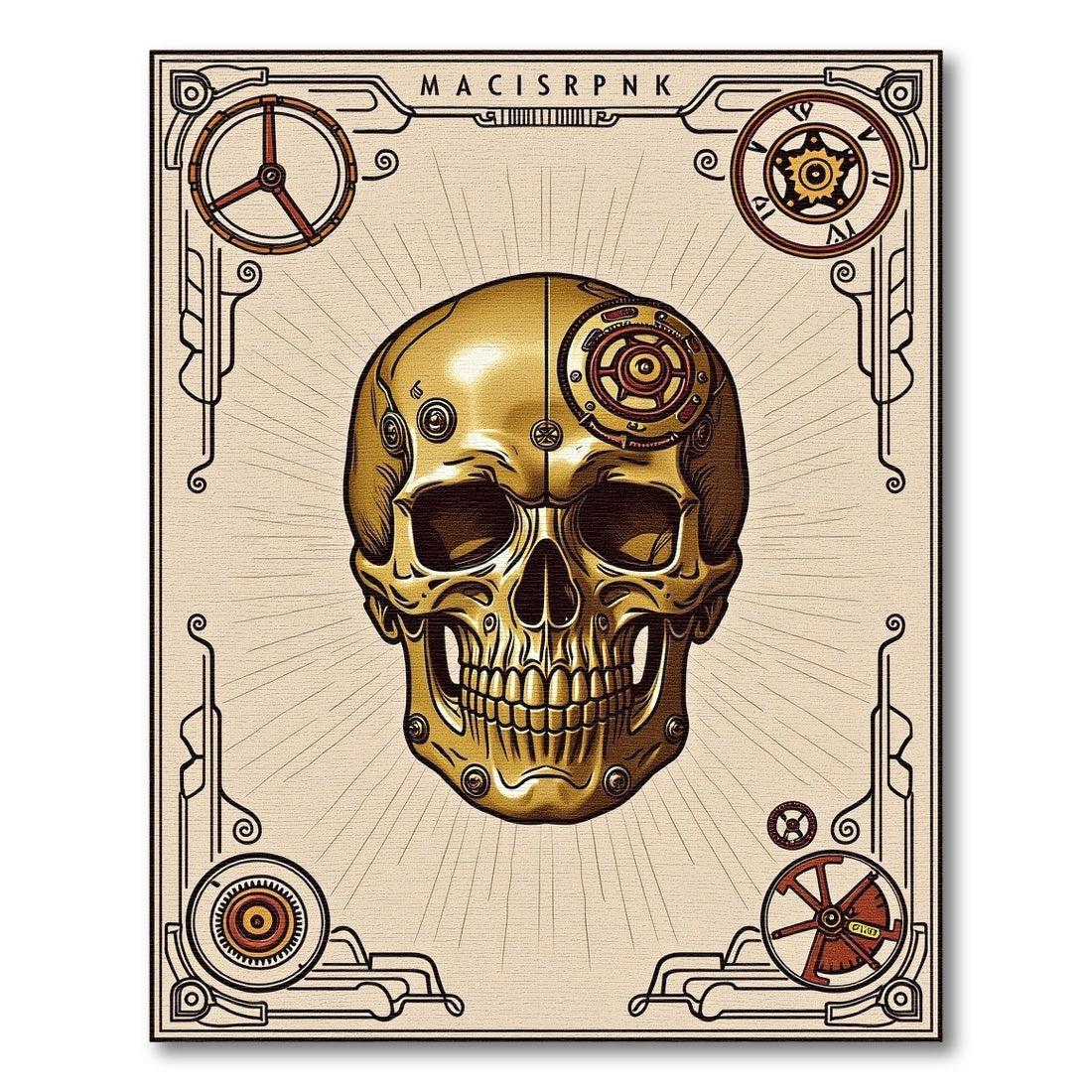 Golden Steampunk Skull Gears Rug