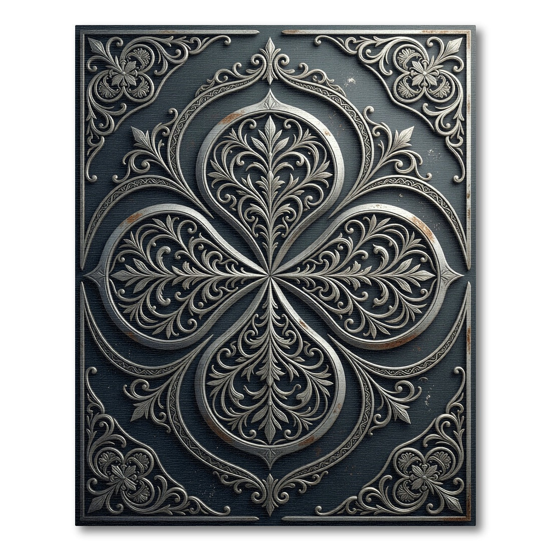 Silver Ornate Fleur de Lis Medallion Rug