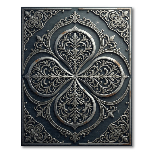 Silver Ornate Fleur de Lis Medallion Rug