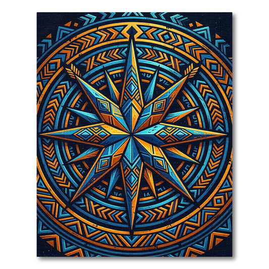 Celestial Blue and Gold Geometric Star Rug