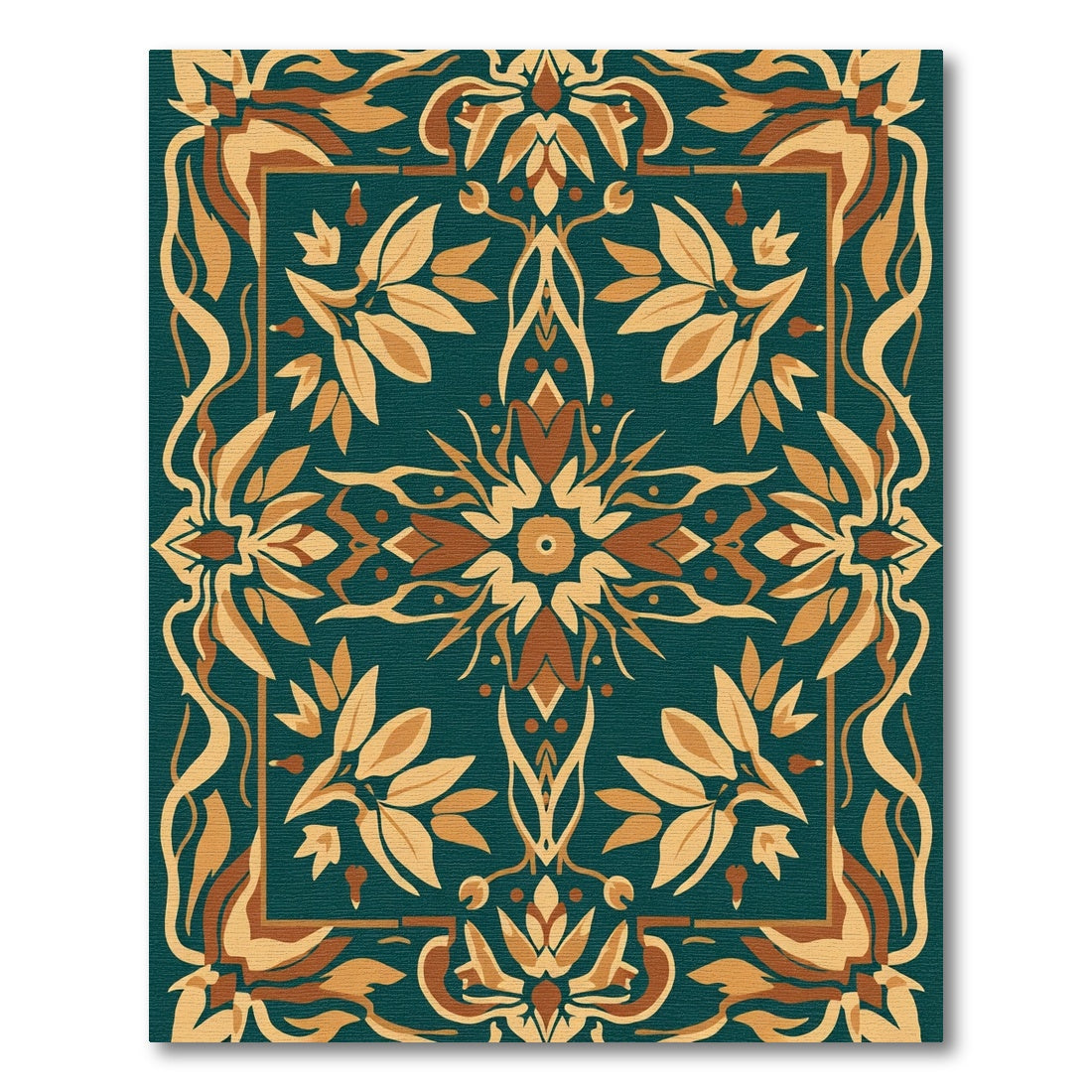 Teal Amber Floral Medallion Arabesque Rug