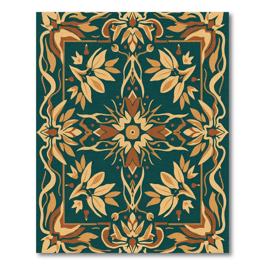Teal Amber Floral Medallion Arabesque Rug