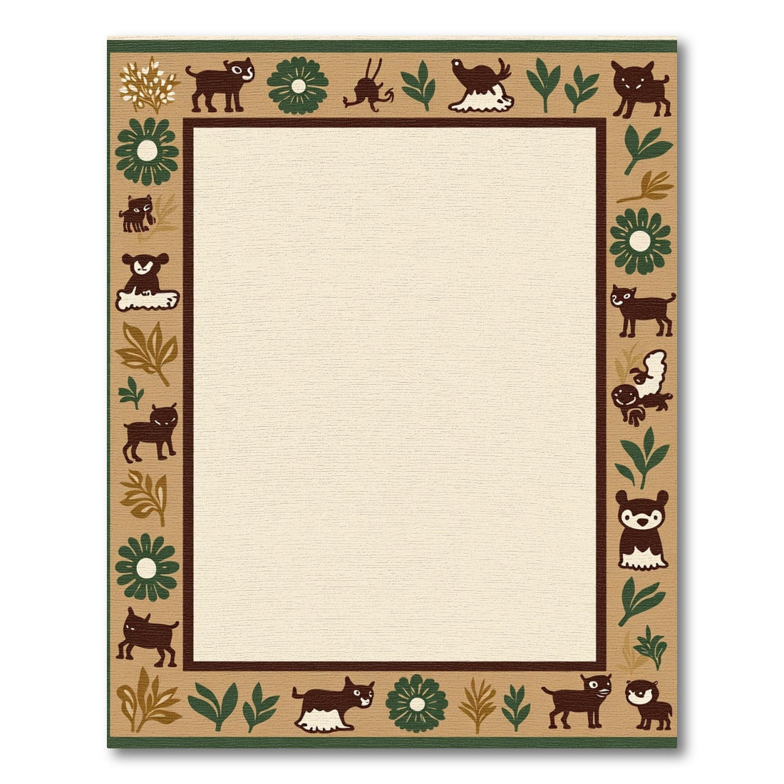 Whimsical Folk Art Creatures Floral Border Rug