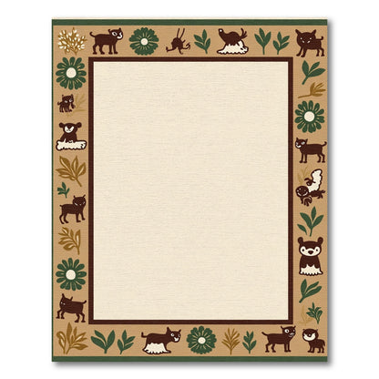 Whimsical Folk Art Creatures Floral Border Rug