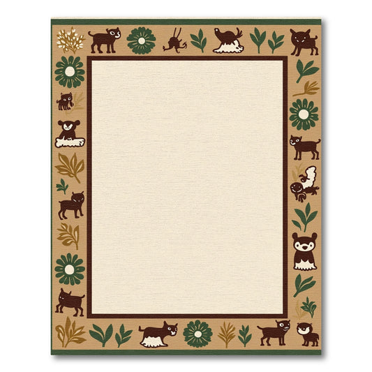 Whimsical Folk Art Creatures Floral Border Rug