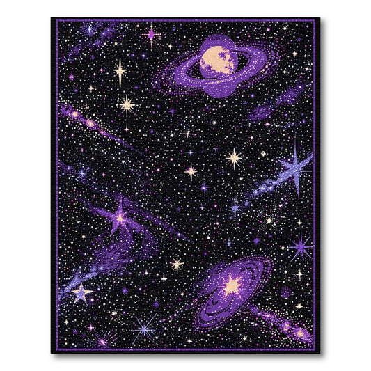 Purple Cosmic Stars Ringed Planet Rug