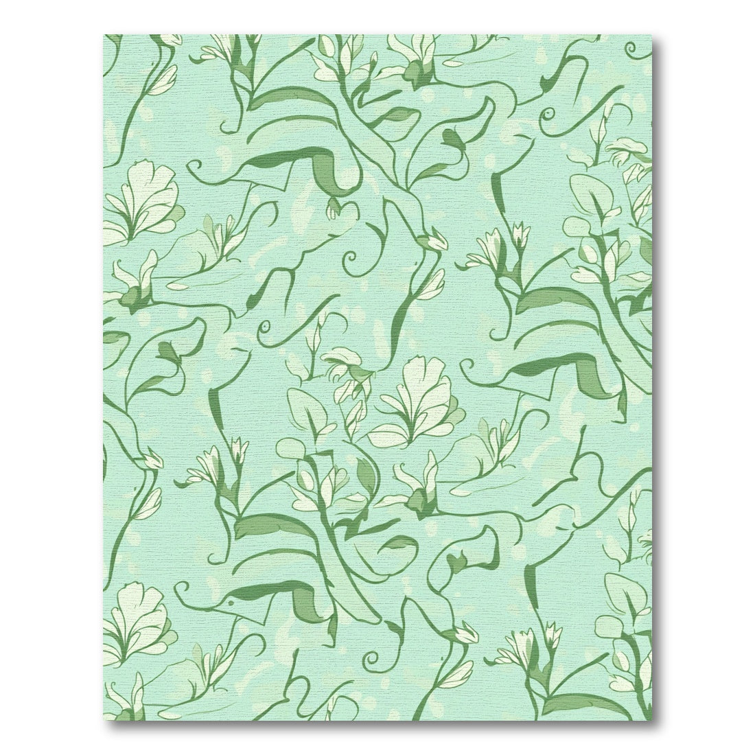 Light Green Floral Vine Swirl Rug