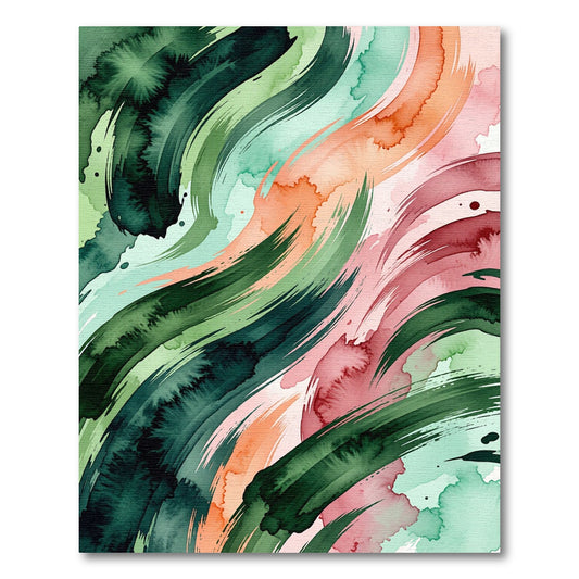 Abstract Green and Peach Watercolor Swirl Rug