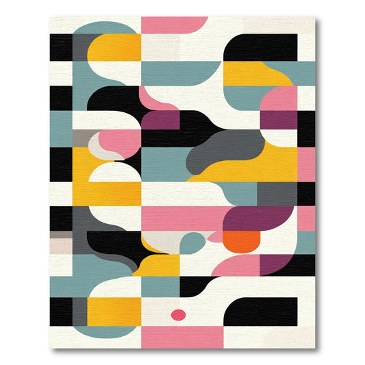 Geometric Pink Teal Mustard Abstract Shapes Rug