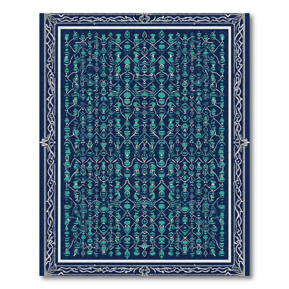 Deep Teal Intricate Lattice Rug