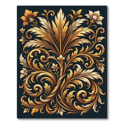 Elegant Golden Acanthus Foliage Scroll Rug