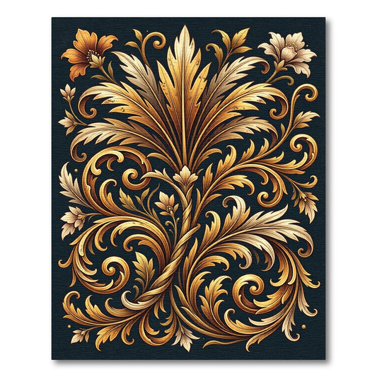 Elegant Golden Acanthus Foliage Scroll Rug
