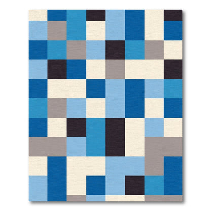 Modern Blue Gray Block Composition Rug