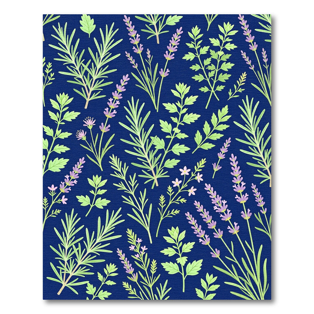 Botanical Lavender and Herbs Navy Rug