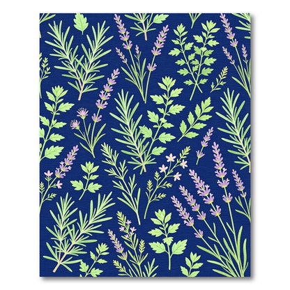 Botanical Lavender and Herbs Navy Rug
