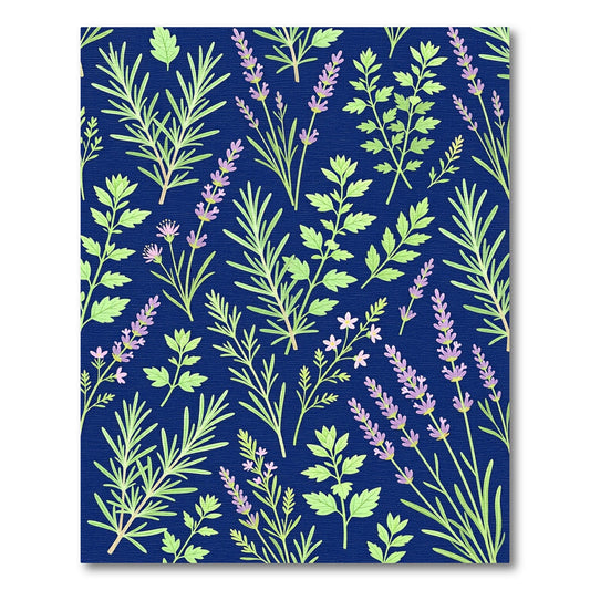 Botanical Lavender and Herbs Navy Rug