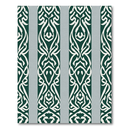 Elegant Teal White Cursive Stripe Rug