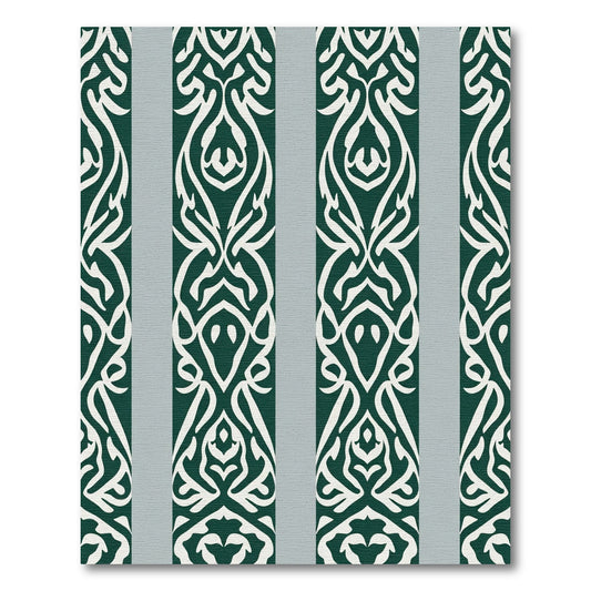 Elegant Teal White Cursive Stripe Rug