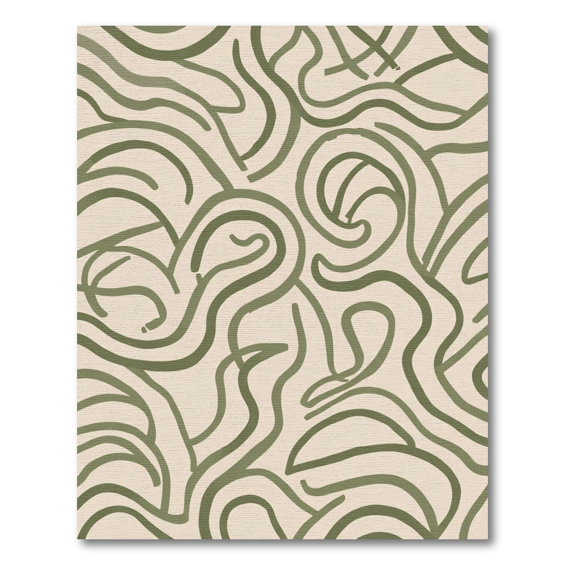Olive Green Fluid Swirl Lines Rug