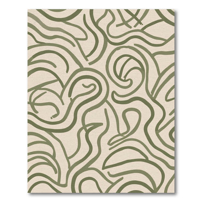 Olive Green Fluid Swirl Lines Rug