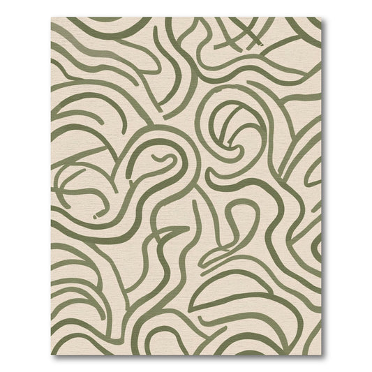 Olive Green Fluid Swirl Lines Rug