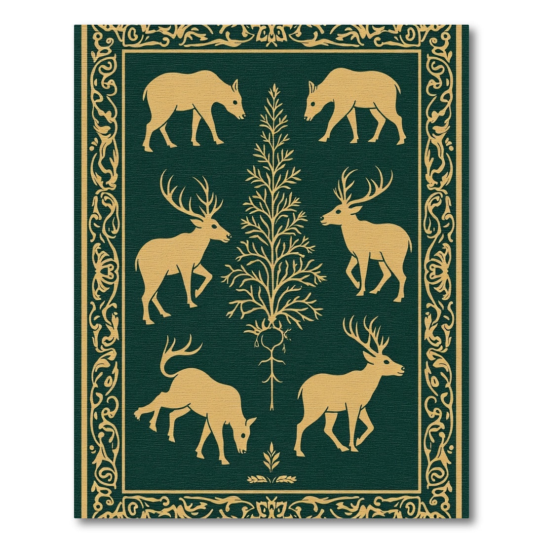 Golden Woodland Creatures Forest Scene Rug