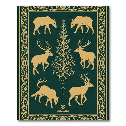 Golden Woodland Creatures Forest Scene Rug