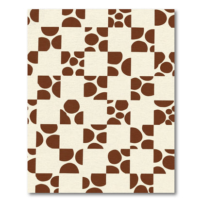 Brown Circles Mid-Century Checkerboard Rug