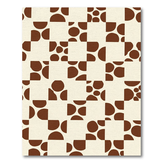 Brown Circles Mid-Century Checkerboard Rug