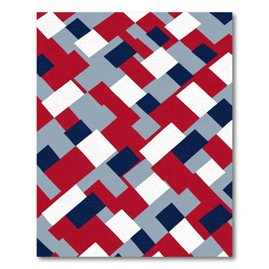 Red Navy Gray Abstract Blocks Rug