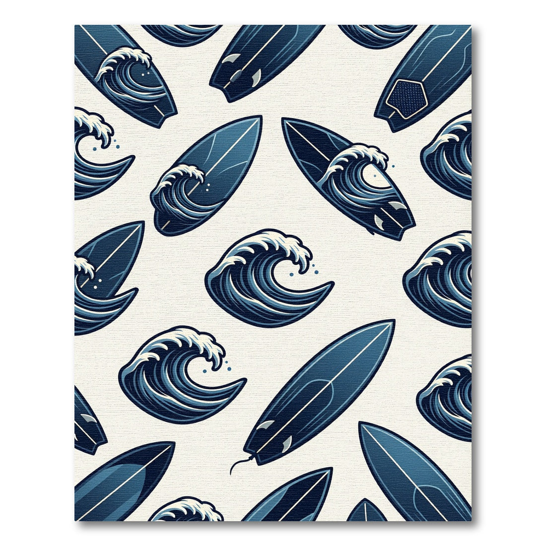 Coastal Navy Surfboard and Wave Art Rug