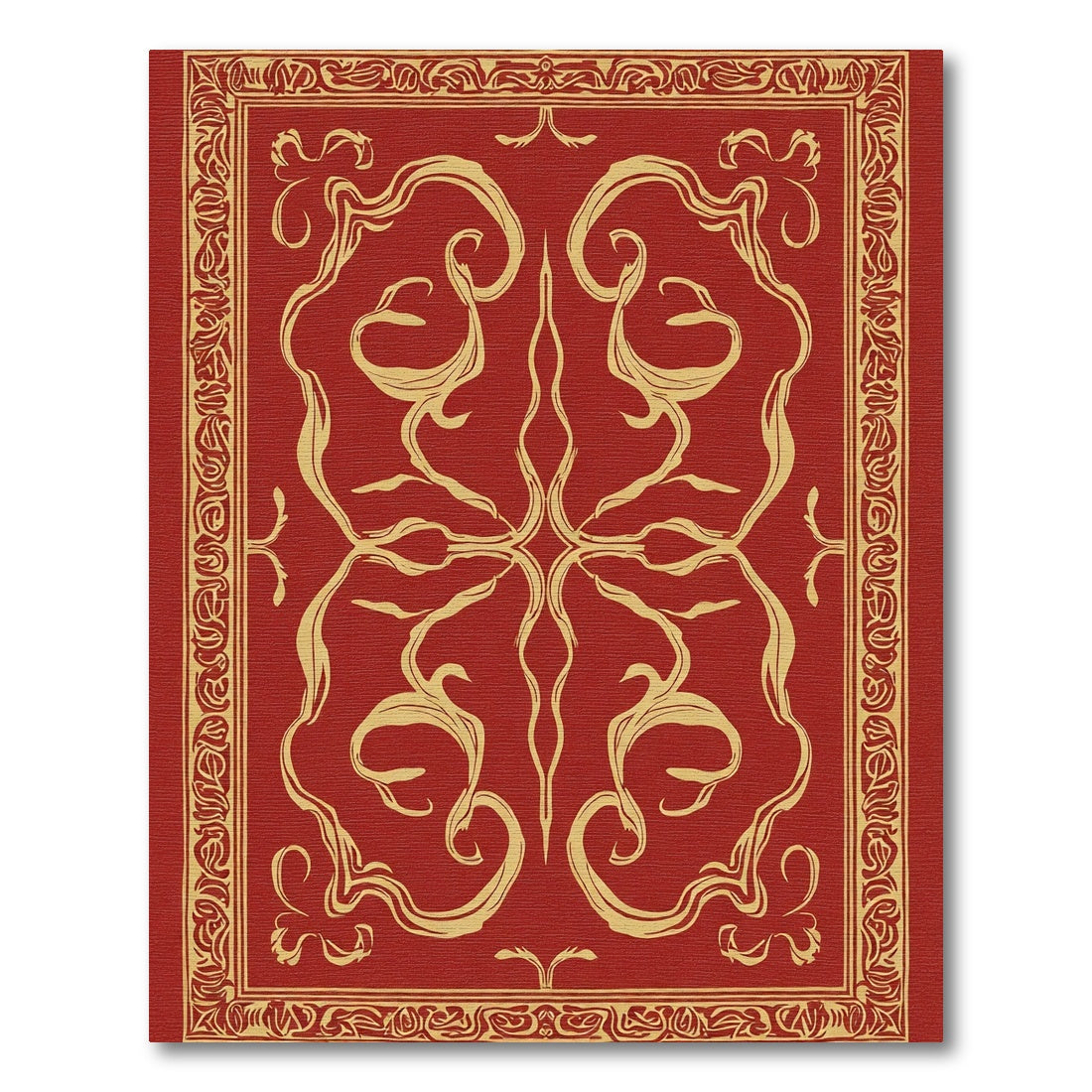 Crimson Gold Scrollwork Border Rug