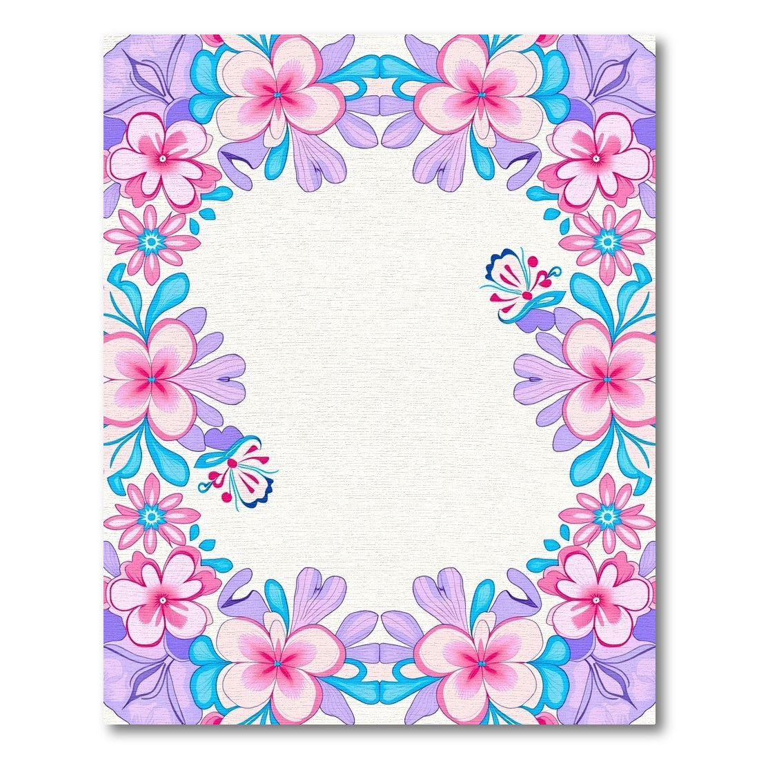 Whimsical Pink Blue Floral Frame Rug