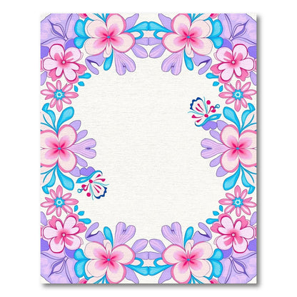 Whimsical Pink Blue Floral Frame Rug