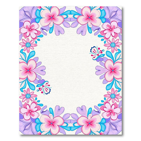 Whimsical Pink Blue Floral Frame Rug