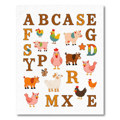 Farm Alphabet Animals Whimsical Rug