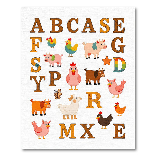 Farm Alphabet Animals Whimsical Rug